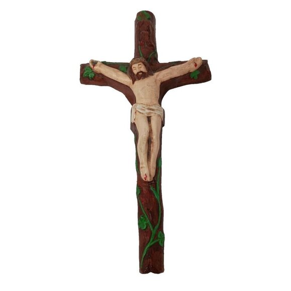 Vintage Ceramic Cross Crucifix Jesus Christ Hand Painted Wall Hanging Religious - Picture 1 of 9
